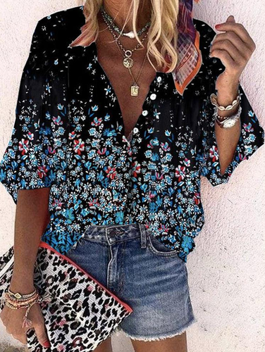 Women's Half Sleeve Blouse Summer Black Floral Crew Neck Daily Going Out Casual Top - Just Fashion Now - Modalova