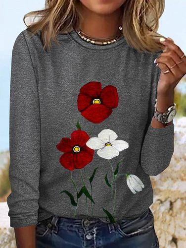 Crew Neck Floral Casual Loose T-Shirt - Just Fashion Now - Modalova