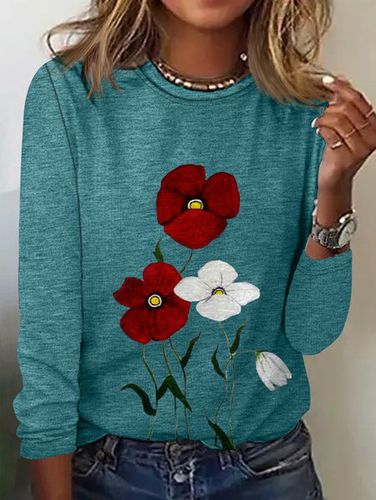 Crew Neck Floral Casual Loose T-Shirt - Just Fashion Now - Modalova