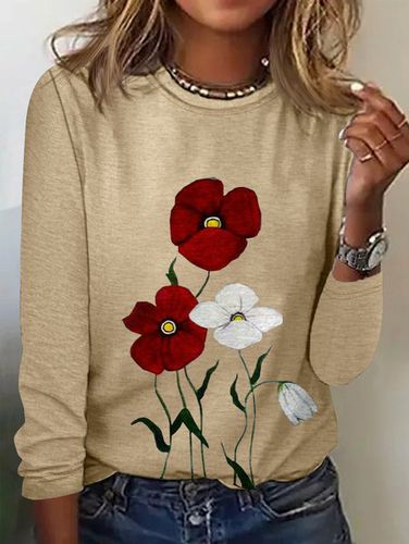 Crew Neck Floral Casual Loose T-Shirt - Just Fashion Now - Modalova