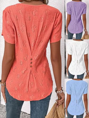Women's Short Sleeve Blouse Summer Plain Buttoned Notched Neck Petal Sleeve Daily Going Out Simple Top - Just Fashion Now - Modalova