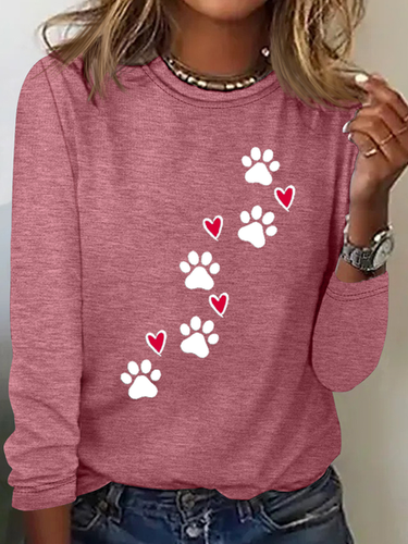 Heart Dog V Neck Text Letters Simple Long Sleeve Shirt - Modetalente - Modalova