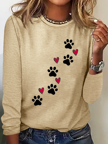 Heart Dog V Neck Text Letters Simple Long Sleeve Shirt - Modetalente - Modalova