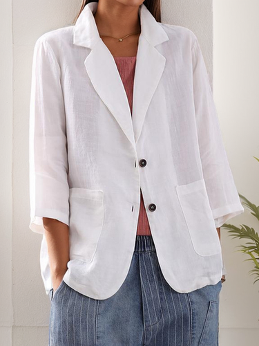 Casual Plain Cotton And Linen Blazer - Just Fashion Now - Modalova