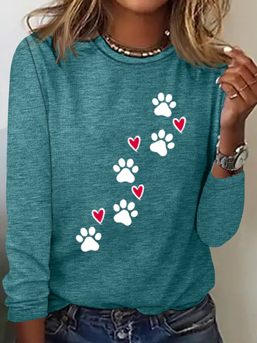 Heart Dog V Neck Text Letters Simple Long Sleeve Shirt - Modetalente - Modalova