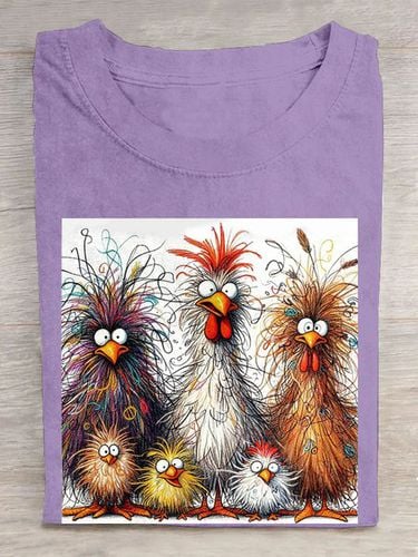 Funny Chicken Art Pritn Casual T-Shirt - Just Fashion Now - Modalova