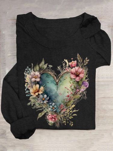 Floral Casual Loose Crew Neck T-Shirt - Modetalente - Modalova