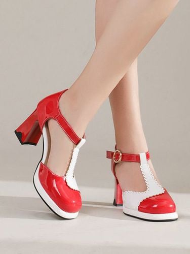 Elegant Color Block Chunky Heel T-Strap Pumps - Modetalente - Modalova