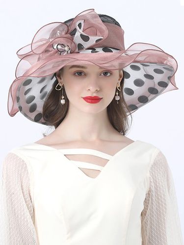 Elegant Imitation Pearl Organza Wide Brim Hats Applique Wedding Party Hat - Just Fashion Now - Modalova