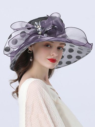 Elegant Imitation Pearl Organza Wide Brim Hats Applique Wedding Party Hat - Just Fashion Now - Modalova