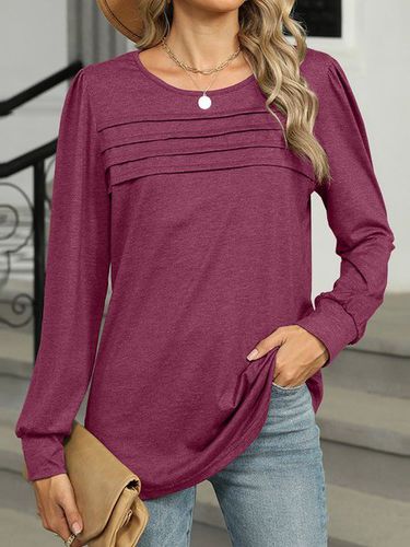 Casual Loose Crew Neck Plain T-Shirt - Just Fashion Now - Modalova