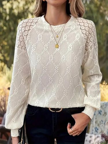 Casual Crew Neck Lace Regular Fit Blouse With No - Just Fashion Now - Modalova