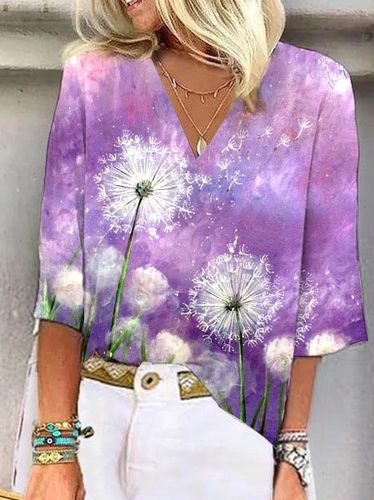 Dandelion Oil Painting Design V-Neck Top - Just Fashion Now - Modalova