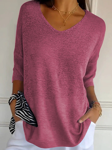 Plain Casual Loose V Neck Sweater - Just Fashion Now - Modalova