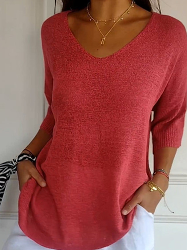 Plain Casual Loose V Neck Sweater - Just Fashion Now - Modalova