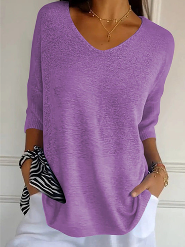 Plain Casual Loose V Neck Sweater - Just Fashion Now - Modalova