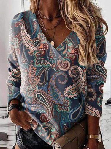 V Neck Ethnic Regular Fit Casual Sweatshirt - Modetalente - Modalova