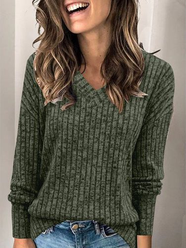 V Neck Casual Knitted Loose T-Shirt - Just Fashion Now - Modalova