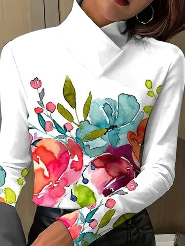 Women's Blouse Summer White Floral Turtleneck Daily Going Out Casual Top - Just Fashion Now - Modalova