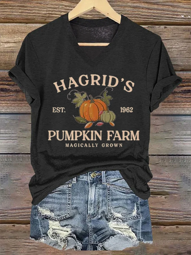 Women's Hagrid'S Pumpkin Patch Print Text Letters Crew Neck Casual Loose T-Shirt - Modetalente - Modalova