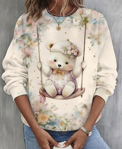 Crew Neck Floral Casual Sweatshirt - Modetalente - Modalova