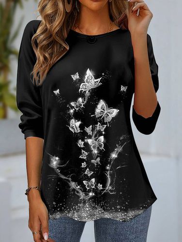 Women's Long Sleeve T-shirt Spring/Fall Black Butterfly Jersey Crew Neck Daily Going Out Casual Top - Just Fashion Now - Modalova