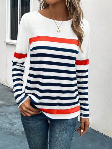 Crew Neck Casual Striped T-Shirt - Just Fashion Now - Modalova