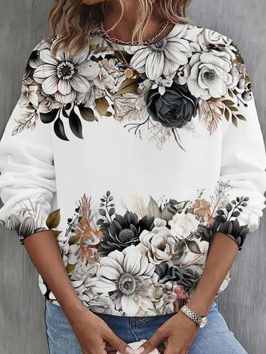 Crew Neck Floral Casual Sweatshirt - Modetalente - Modalova