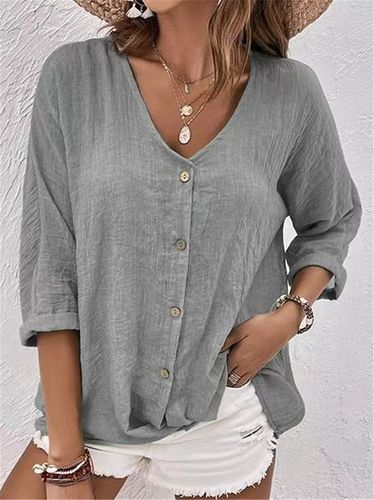 Casual V Neck Shirt - Just Fashion Now - Modalova