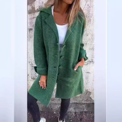 Lapel Collar Loose Plain Elegant Coat - Just Fashion Now - Modalova