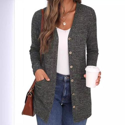 Spring/Fall Casual Long Sleeve Plain Cardigan - Just Fashion Now - Modalova