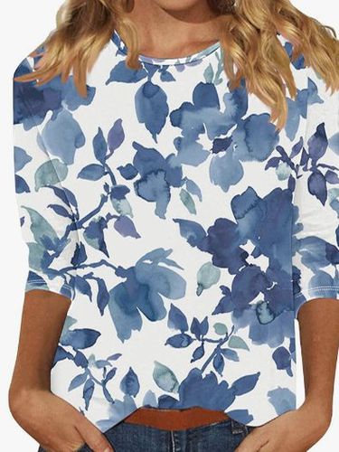 Women's Floral Printing Knitted Crew Neck Daily Going Out Casual Top - Just Fashion Now - Modalova