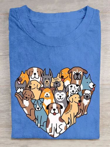 Heart shaped dog print round neck casual short sleeved T-shirt - Just Fashion Now - Modalova