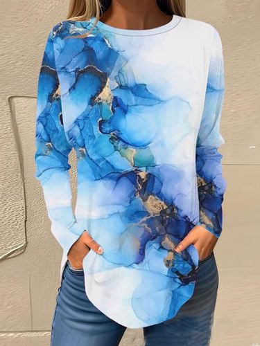 Casual Abstract Crew Neck Loose T-Shirt - Just Fashion Now - Modalova