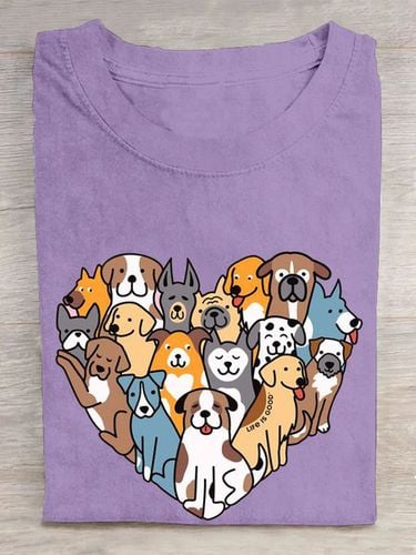 Heart shaped dog print round neck casual short sleeved T-shirt - Just Fashion Now - Modalova