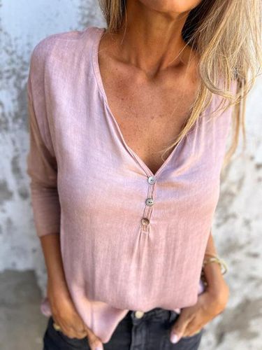 Women's Plain Cotton And Linen V Neck Daily Going Out Casual Top - Just Fashion Now - Modalova