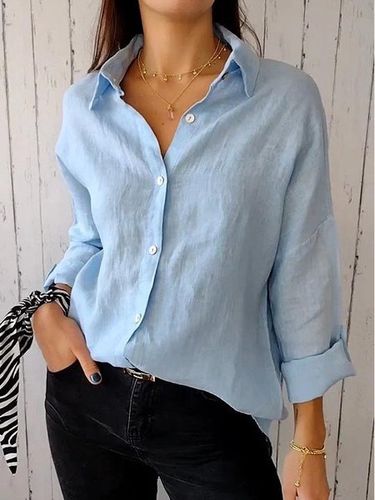 Women's Plain Shirt Collar Daily Going Out Casual Top - Just Fashion Now - Modalova