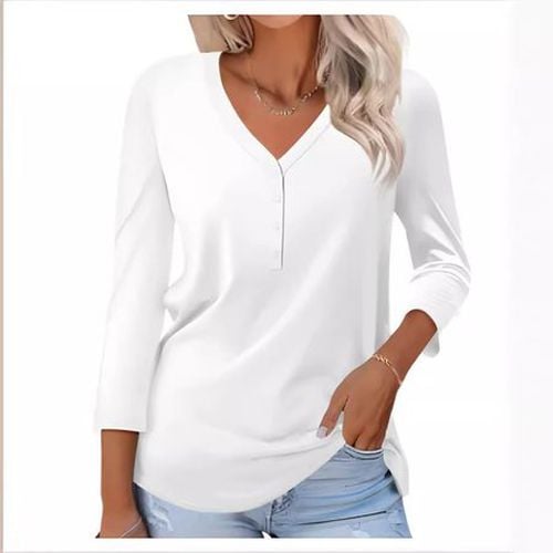 Women's Long Sleeve T-shirt Spring/Fall Gray Plain V Neck Daily Going Out Casual Top - Modetalente - Modalova