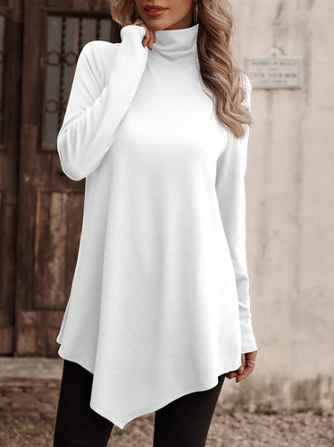 Knitted Casual Turtleneck Plain T-Shirt - Just Fashion Now - Modalova