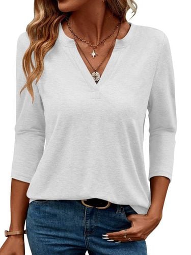 Women's Long Sleeve Blouse Spring/Fall Black Plain V Neck Daily Going Out Casual Top - Just Fashion Now - Modalova