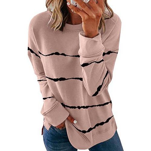 Striped Loose Casual Sweatshirt - Just Fashion Now - Modalova