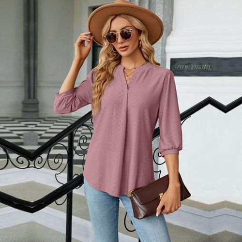 Women's Half Sleeve Shirt Summer White Plain V Neck Balloon Sleeve Daily Going Out Casual Top - Just Fashion Now - Modalova