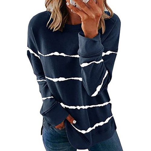 Striped Loose Casual Sweatshirt - Just Fashion Now - Modalova