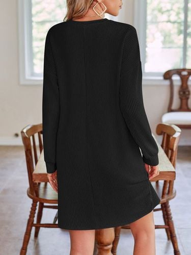 Women's Long Sleeve Summer Green Plain Crew Neck Daily Going Out Casual Knee Length H-Line Dress - Just Fashion Now - Modalova