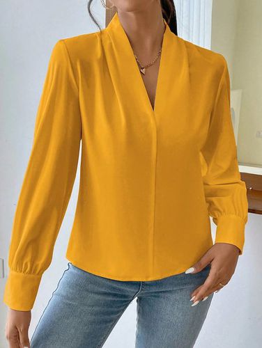 Women's Long Sleeve Blouse Spring/Fall Off White Plain V Neck Daily Going Out Casual Top - Just Fashion Now - Modalova