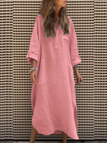 Women's Long Sleeve Spring/Fall Light Purple Plain Buckle Shirt Collar Daily Going Out Casual Midi H-Line Dress - Just Fashion Now - Modalova