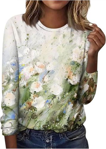 Women's Long Sleeve Floral Knitted Crew Neck Casual Top - Just Fashion Now - Modalova