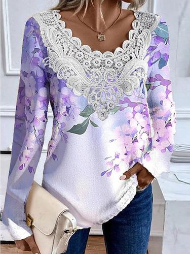 Lace Casual Floral Loose Blouse - Just Fashion Now - Modalova