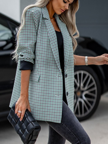 Loose Houndstooth Lapel Collar Casual Blazer - Just Fashion Now - Modalova