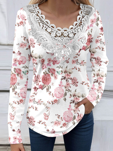 Lace Jersey Casual Blouse - Just Fashion Now - Modalova